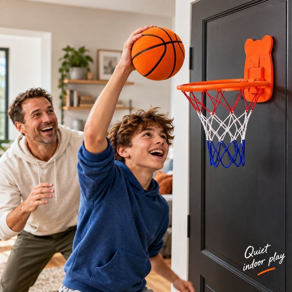 Indoor silent basketball family scene
